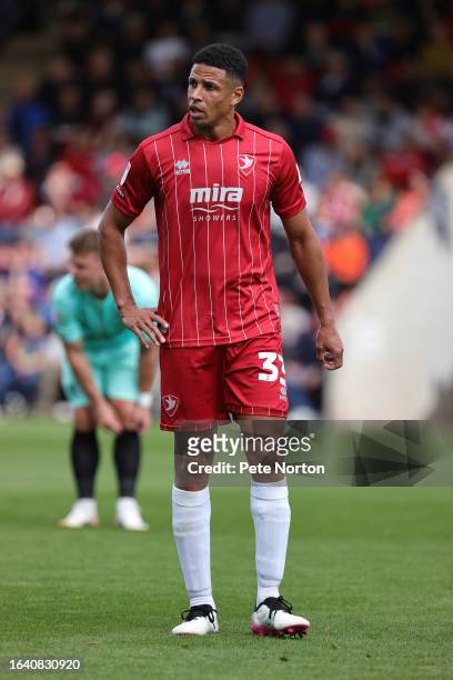 Curtis Davies of Cheltenham Town in action during the Sky Bet League One match between Cheltenham Town and Northampton Town at Completely-Suzuki...