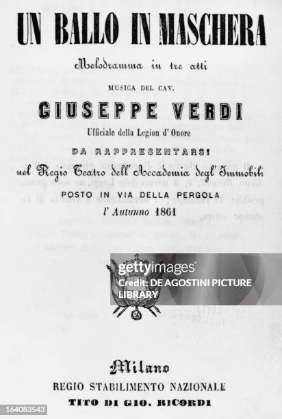 Libretto for Un ballo in maschera , opera by Giuseppe Verdi , for a performance in Milan, 1861.