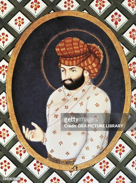 Portrait of Babur , founder of the Mughal dynasty in India, miniature, 16th century, Mughal school. Berlino, Dahlem, Staatliche Museen Zu Berlin,...