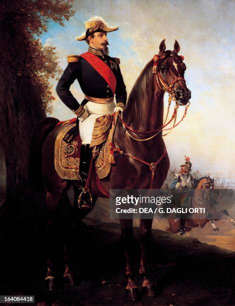 Portrait of Napoleon III of France on horseback , Emperor of the French, painting by Alfred Dedreux . Compiegne, Musée National Du Château De...