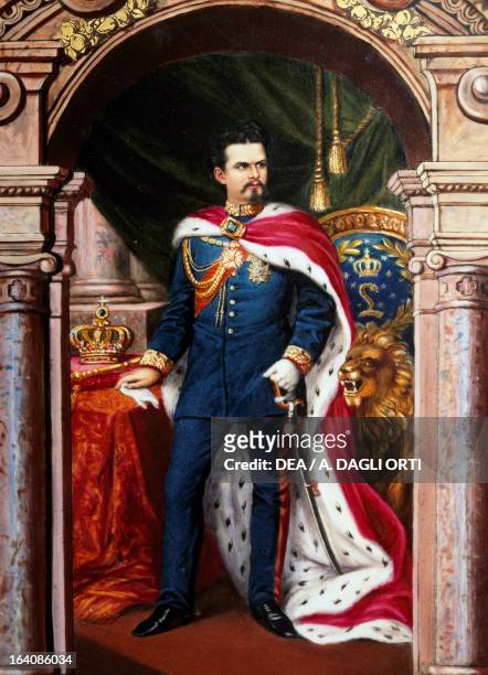Portrait of Ludwig II of Bavaria in Bavarian uniform , King of Bavaria, detail from the Panel with the portraits of the Bavarian kings of the...