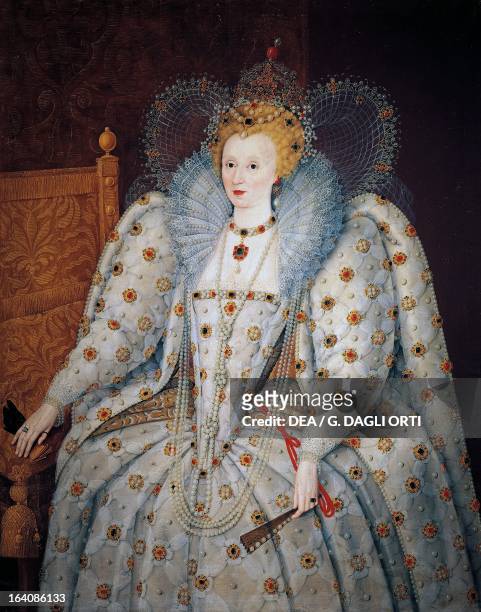 Portrait of Elizabeth I of England , Queen of England and Ireland. Painting attributed to the School of Marcus Gheeraerts the Younger, oil on canvas,...
