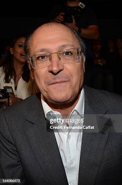 Geraldo Alckimin sits in the front row during the Cavalera show during Sao Paulo Fashion Week Summer 2013/2014 on March 18, 2013 in Sao Paulo, Brazil.