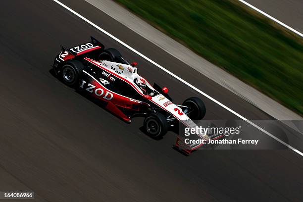 Ryan Briscoe, driver of the IZOD Team Penske Chevrolet, races during the IZOD IndyCar Series 96th running of the Indianpolis 500 mile race at the...