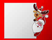 Santa Clause and deer with blank sign