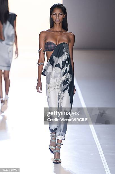 Model walks the runway at the Animale show during Sao Paulo Fashion Week Spring Summer 2013/2014 on March 18, 2013 in Sao Paulo, Brazil.