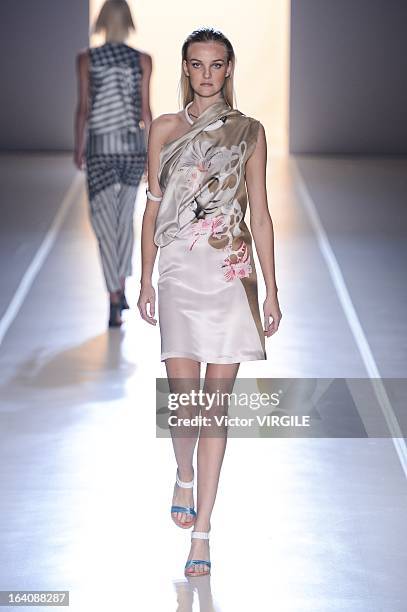 Model walks the runway at the Animale show during Sao Paulo Fashion Week Spring Summer 2013/2014 on March 18, 2013 in Sao Paulo, Brazil.