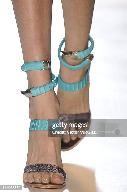 Model walks the runway at the Animale show during Sao Paulo Fashion Week Spring Summer 2013/2014 on March 18, 2013 in Sao Paulo, Brazil.