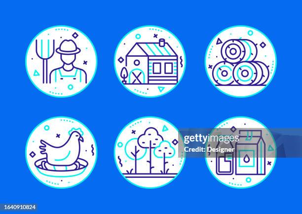 farming and agriculture related vector thin line icons. outline symbol collection - casting icon stock illustrations
