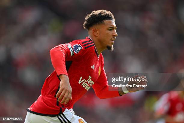 Manchester United player Jadon Sancho in action during the Premier League match between Manchester United and Nottingham Forest at Old Trafford on...