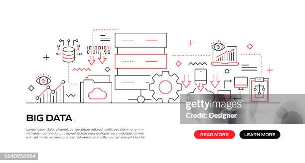 big data web banner with linear icons, trendy linear style vector - big data stock illustrations
