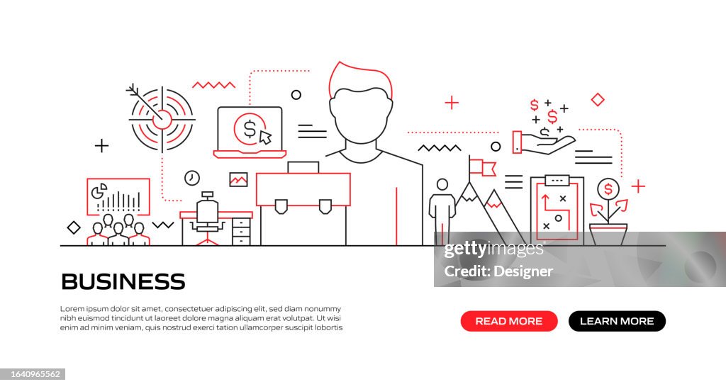 BUSINESS Web Banner with Linear Icons, Trendy Linear Style Vector