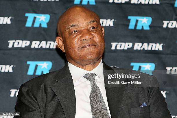 George Foreman attends a news conference announcing the formation of Foreman Boys Promotions which will be run by his sons George Foreman Jr. And...