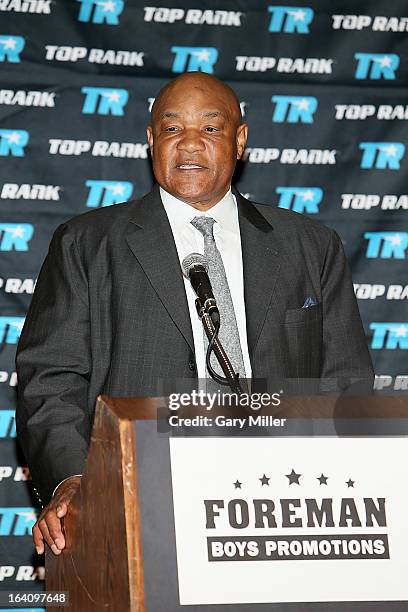 George Foreman attends a news conference announcing the formation of Foreman Boys Promotions which will be run by his sons George Foreman Jr. And...