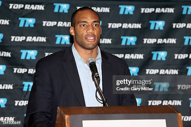 George Foreman IV attends a news conference announcing the formation of Foreman Boys Promotions at The Frank Erwin Center on March 19, 2013 in...