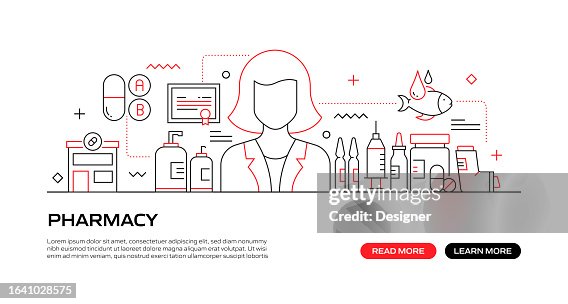 PHARMACY Web Banner with Linear Icons, Trendy Linear Style Vector PHARMACY Web Banner with Linear Icons, Trendy Linear Style Vector