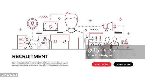 recruitment web banner with linear icons, trendy linear style vector - career fair background stock illustrations