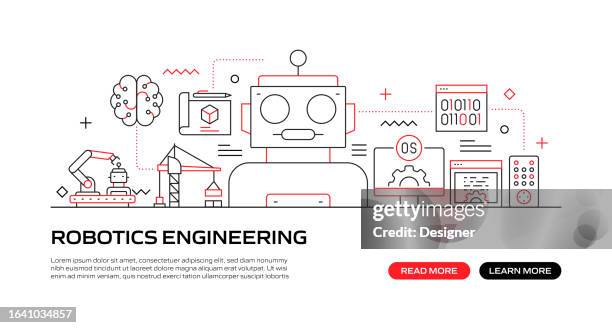 robotics engineering web banner with linear icons, trendy linear style vector - robotics stock illustrations