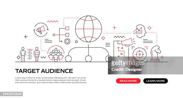 target audience web banner with linear icons, trendy linear style vector - market research stock illustrations