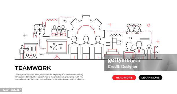 teamwork web banner with linear icons, trendy linear style vector - integrity background stock illustrations