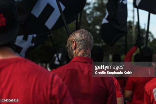 The neo-Nazi groups Blood Tribe, and Goyim Defense League hold a rally on September 2, 2023 in Orlando, Florida. An event touted as the "Red Shirts...