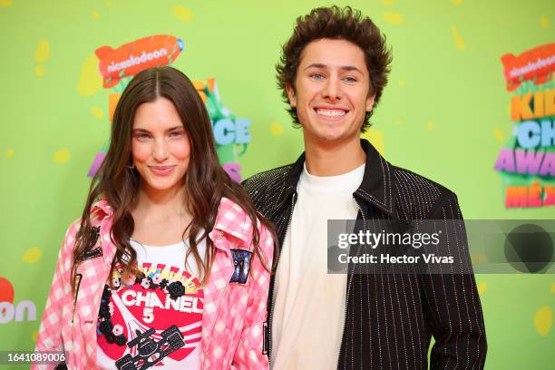 Juanpa Zurita and Macarena Achaga, aka Macabeso, pose during the orange carpet for the 'Kids Choice Awards Mexico 2023' at Auditorio Nacional on...