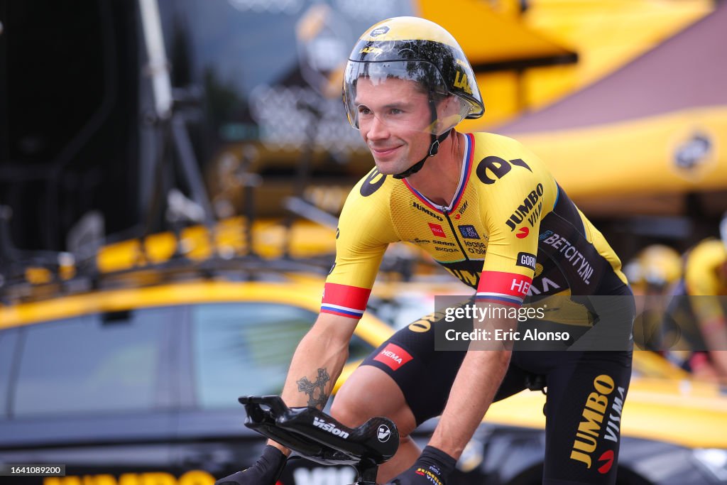Primoz Roglic of Slovenia and Team Jumbo-Visma looks on prior to