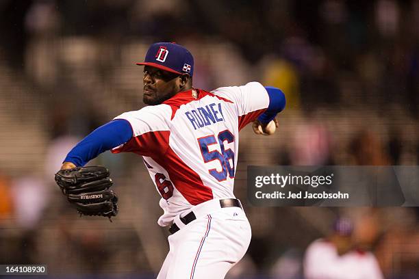 Fernando Rodney of Team Dominican Republic pitches in the 2013 World Baseball Classic Championship Game against Team Puerto Rico on Tuesday, March...