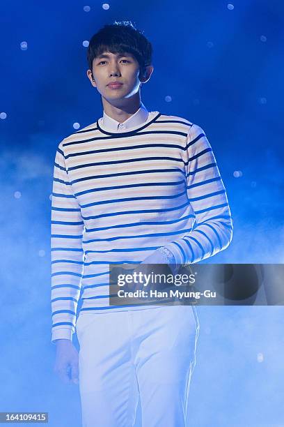 Seulong of South Korean boy band 2AM performs onstage during the MBC Music 'Show Champion' at Uniqlo-AX Hall on March 20, 2013 in Seoul, South Korea.