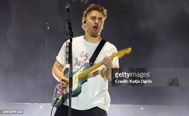 Sam Fender performs on Day 2 of Leeds Festival 2023 at Bramham Park on August 26, 2023 in Leeds, England.