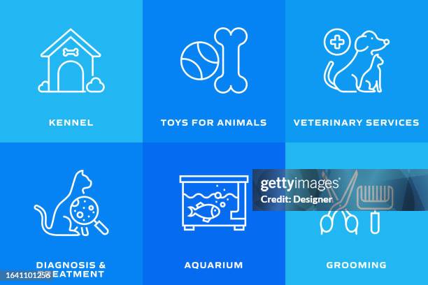 ilustrações, clipart, desenhos animados e ícones de ícones da linha vetorial relacionada ao pet shop. coleção de símbolos de contorno - loja de animais de estimação