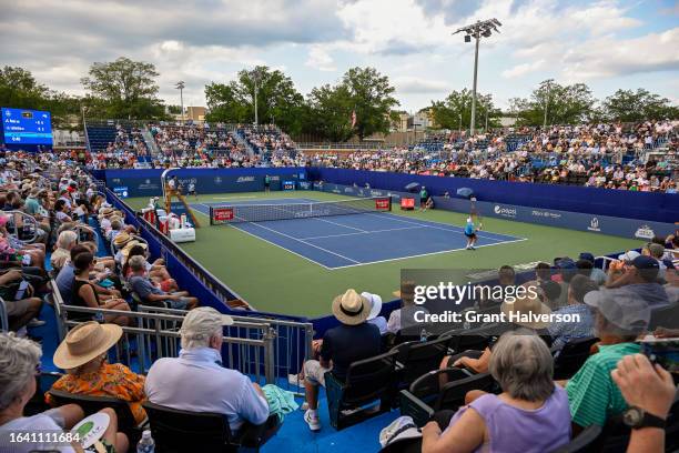 General view of the men's final of the Winston-Salem Open between Sebastian Baez of Argentina and Jiri Lehecka of the Czech Republic at Wake Forest...