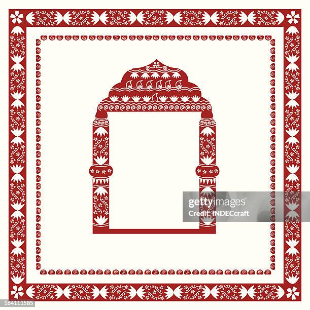 henna border with window - indian subcontinent ethnicity stock illustrations