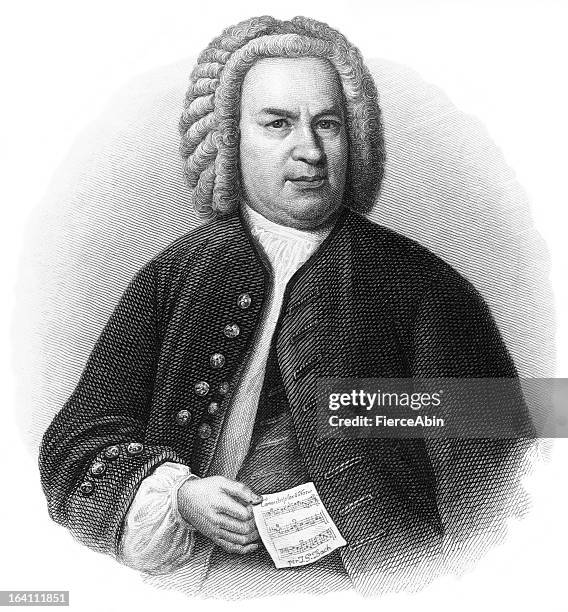 j.s. bach - antique engraved portrait - fine art portrait stock illustrations