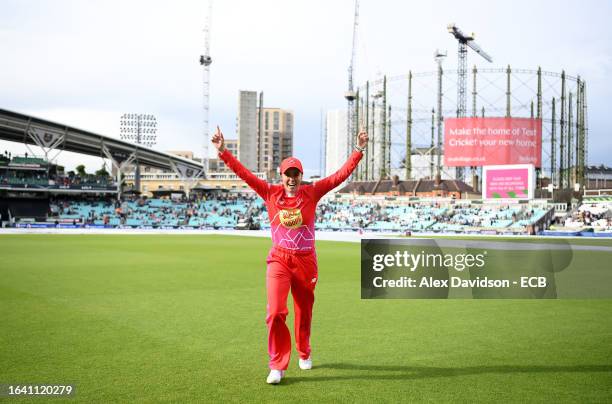 Alex Hartley of Welsh Fire reacts after retiring following the abandonment of the match after a Storm and Lightning, resulting in victory for...