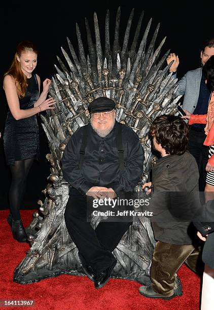 Actress Sophie Turner, writer George R.R. Martin and actor Peter Dinklage attend the Academy of Television Arts & Sciences an evening with HBO's...