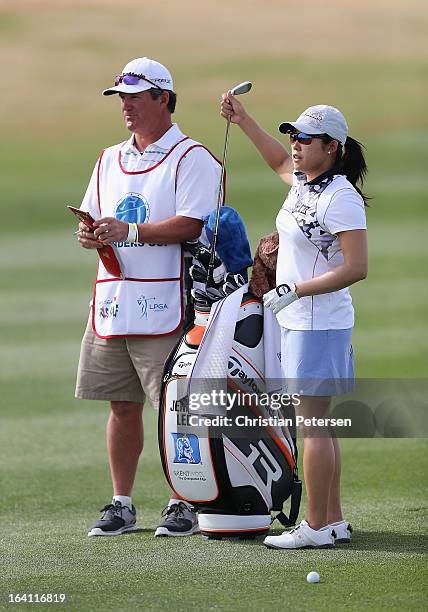 Jennie Lee takes a club from her bag during the third round of the RR Donnelley LPGA Founders Cup at Wildfire Golf Club on March 16, 2013 in Phoenix,...