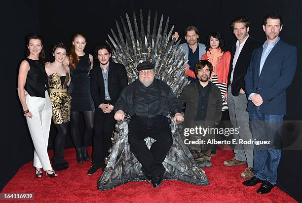 Actors Michelle Fairley, Maisie Williams, Sophie Turner, Kit Harington, executive producer George R.R. Martin, actors Nikolaj Coster-Waldau, Peter...