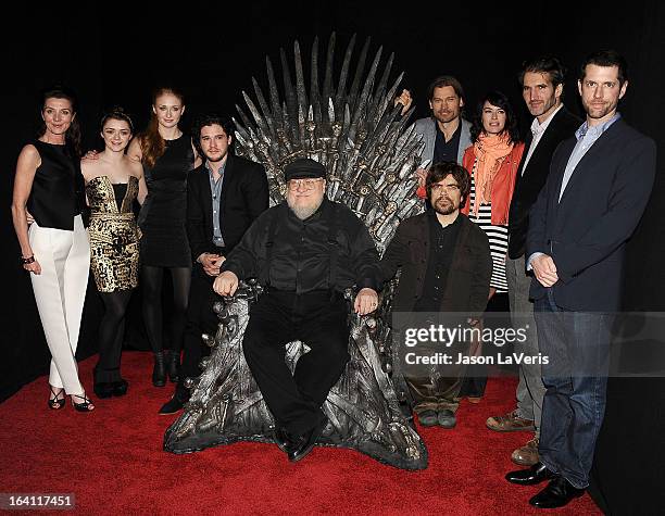 Actors Michelle Fairley, Maisie Williams, Sophie Turner, Kit Harington, executive producer George R.R. Martin, actors Nikolaj Coster-Waldau, Peter...