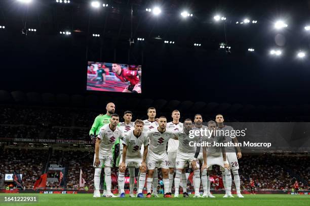 The Torino FC starting eleven line up for a team photo prior to kick off, back row ; Vanja Milinkovic-Savic, Raoul Bellanova, Alessandro Buongiorno,...