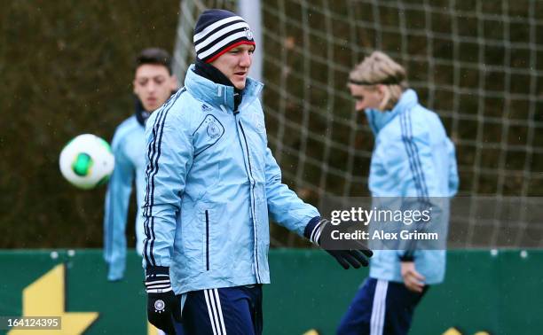 Bastian Schweinsteiger attends a Germany training session at 'Kleine Kampfbahn' training ground on March 20, 2013 in Frankfurt am Main, Germany.