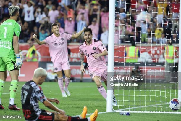 Lionel Messi of Inter Miami CF scores a goal in the second half during a match between Inter Miami CF and New York Red Bulls at Red Bull Arena on...