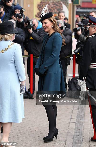 Catherine, Duchess of Cambridge makes an official visit to Baker Street Underground Station on March 20, 2013 in London, England.