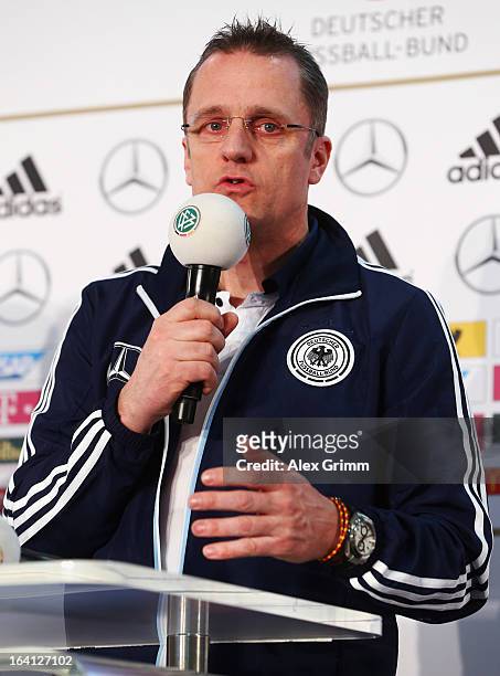 Team doctor Tim Meyer attends a Germany press conference at the DFB headquarters on March 20, 2013 in Frankfurt am Main, Germany.