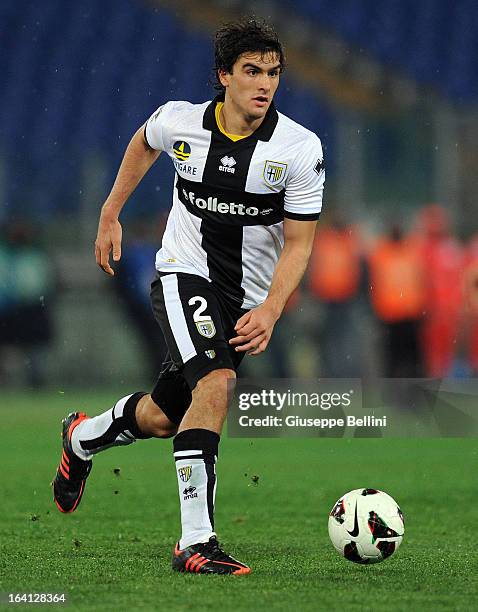 Alvaro Ampuero of Parma in action during the Serie A match between AS Roma and Parma FC at Stadio Olimpico on March 17, 2013 in Rome, Italy.