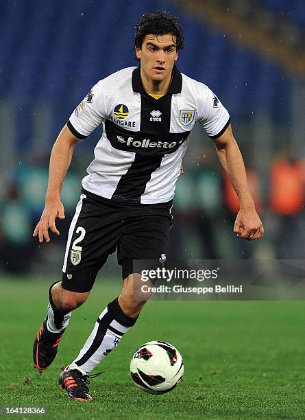 Alvaro Ampuero of Parma in action during the Serie A match between AS Roma and Parma FC at Stadio Olimpico on March 17, 2013 in Rome, Italy.