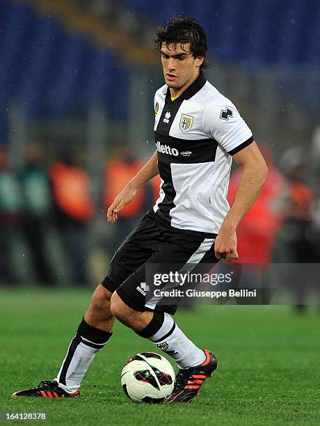 Alvaro Ampuero of Parma in action during the Serie A match between AS Roma and Parma FC at Stadio Olimpico on March 17, 2013 in Rome, Italy.