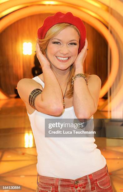 Linda Hesse poses at 'Das Fruehlingsfest der 100.000 Bluetten' TV-Show at GETEC Arena on March 16, 2013 in Magdeburg, Germany.