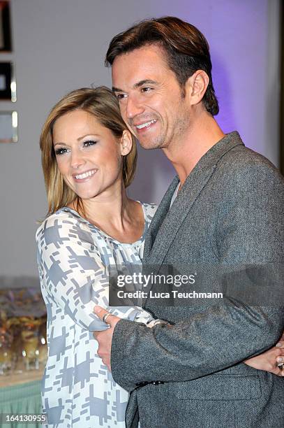 Helene Fischer and Florian Silbereisen pose at 'Das Fruehlingsfest der 100.000 Bluetten' TV-Show at GETEC Arena on March 16, 2013 in Magdeburg,...