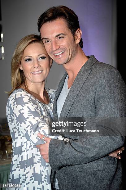 Helene Fischer and Florian Silbereisen pose at 'Das Fruehlingsfest der 100.000 Bluetten' TV-Show at GETEC Arena on March 16, 2013 in Magdeburg,...